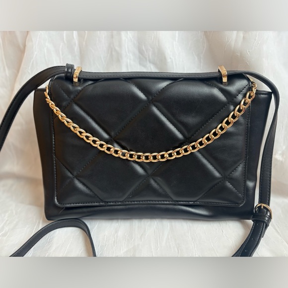 a new day Handbags - a new day Black Quilted Crossbody Bag with Gold Chain